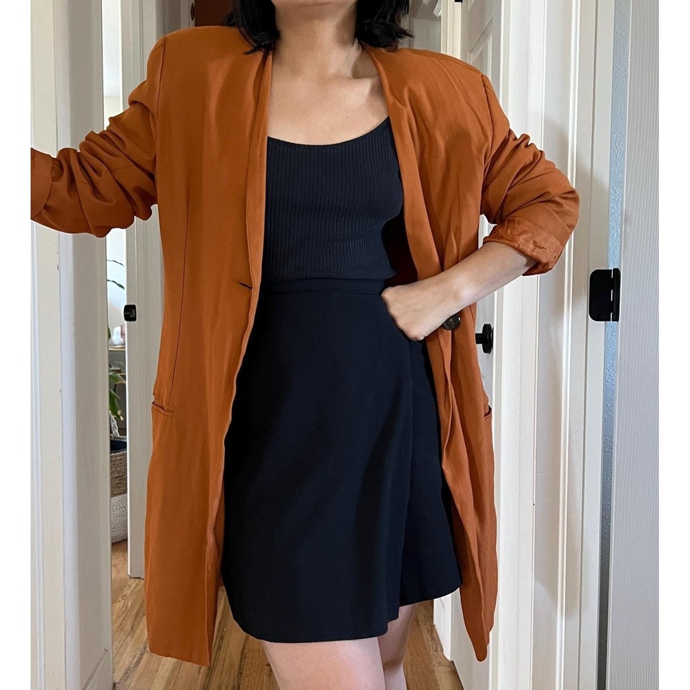 Vintage 90s orange long Rayon blazer oversized classic minimalist large office - Picture 9 of 15